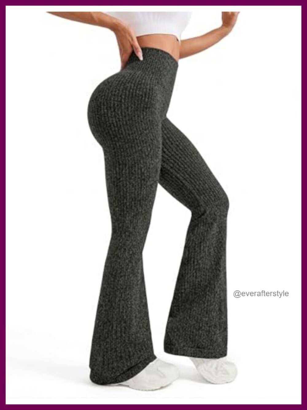 High Waist Ribbed Flare Yoga Pants, Butt Lifting Seamless Workout Leggings